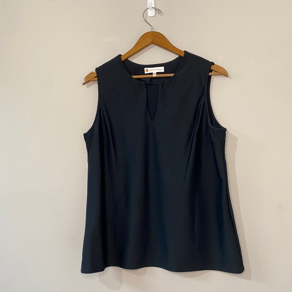 Jude Connally Womens Black Notch Neck Sleeveless Stretch Top XL USA Made